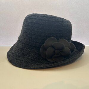 Sarasota - August Accessories - Dark Gray Knit Cloche Bucket Hat Floral Accent